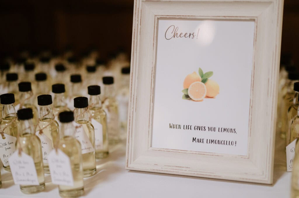 Limoncello bottles with uplifting sign