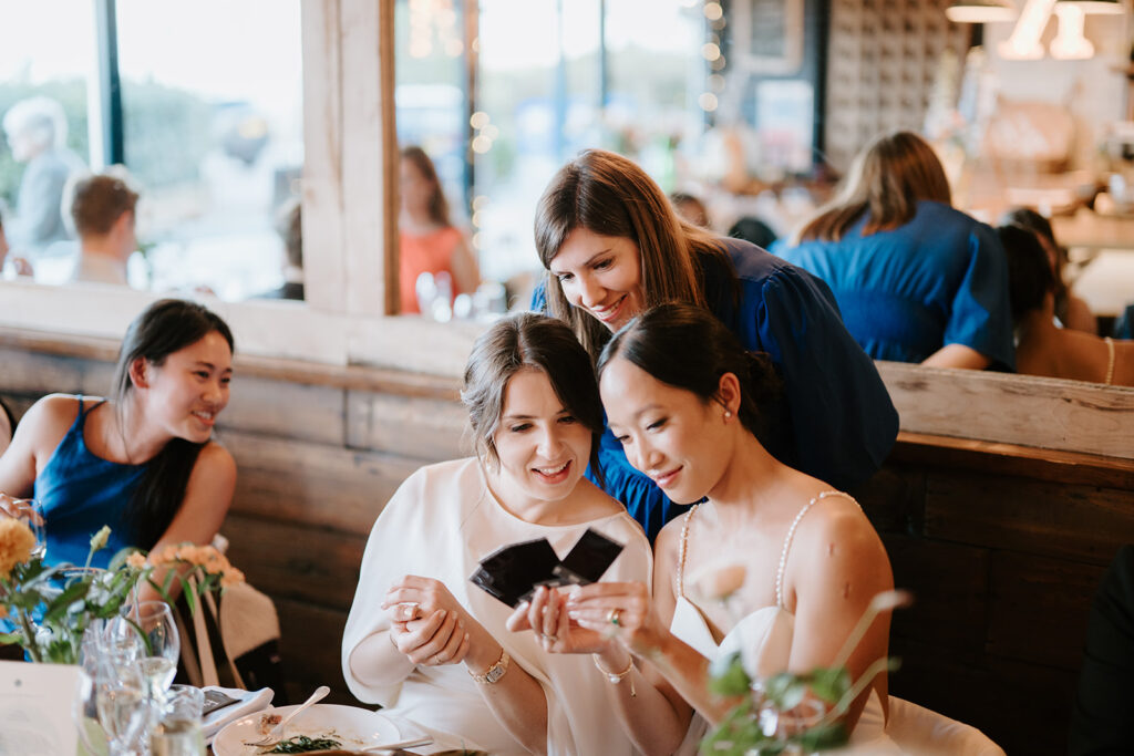 brides view Same day previews during a wedding